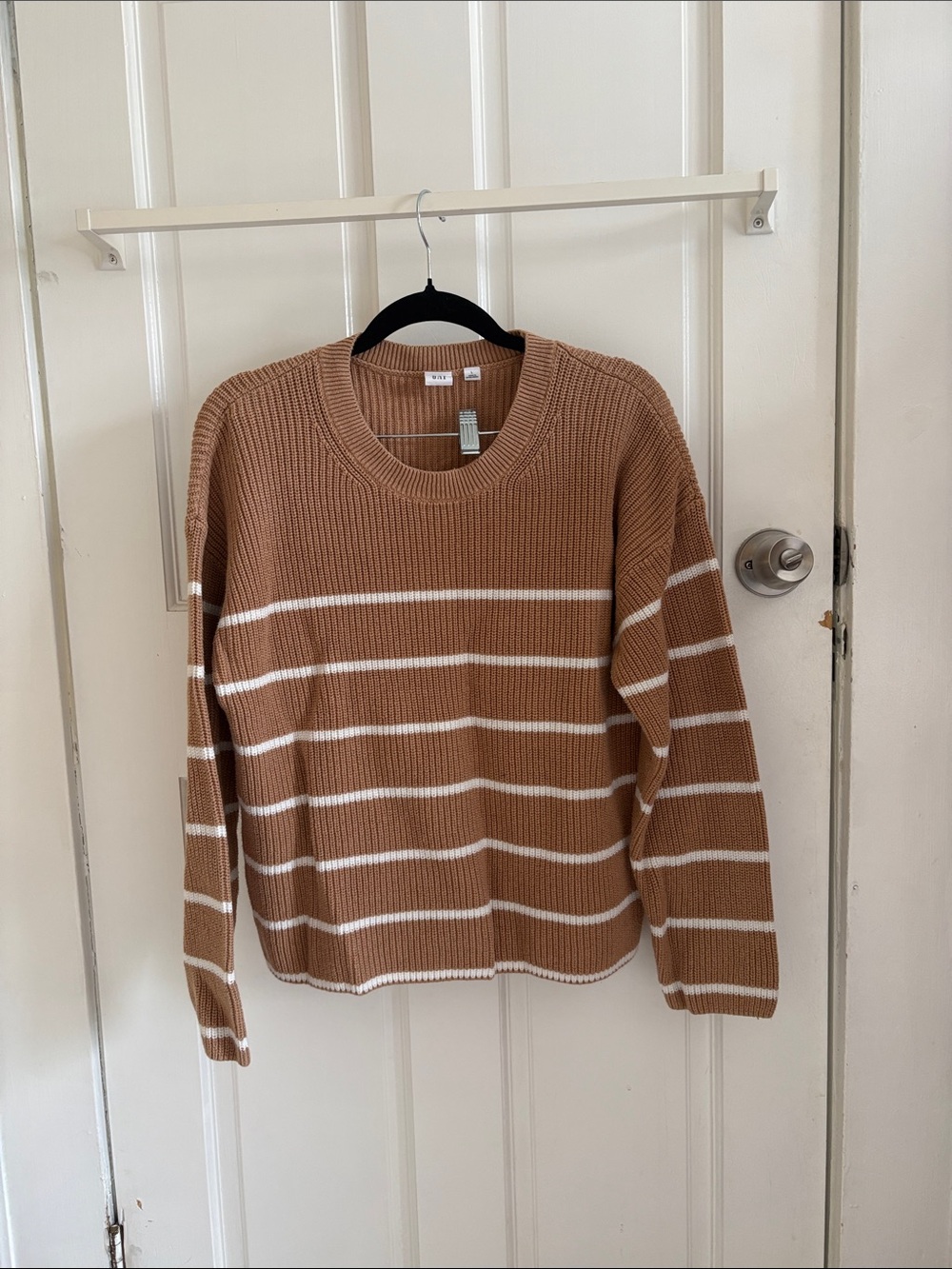 100% cotton GAP Camel and White Striped Crewneck Sweater